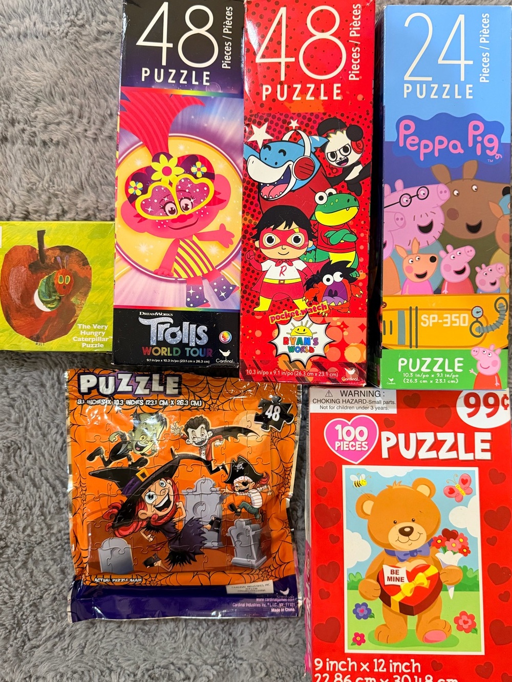 Bundle of 6 Puzzle for kids Trolls 48pc- Ryan’s World-Peppa Pig 24pc plus 3 more